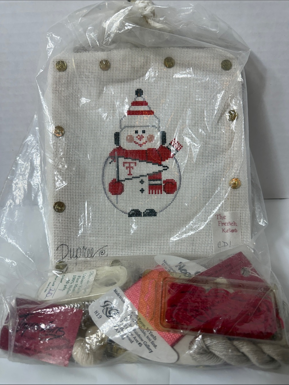 Carol Dupree Texas Tech Red Raiders Needlepoint Canvas Kit Snowman Pennant